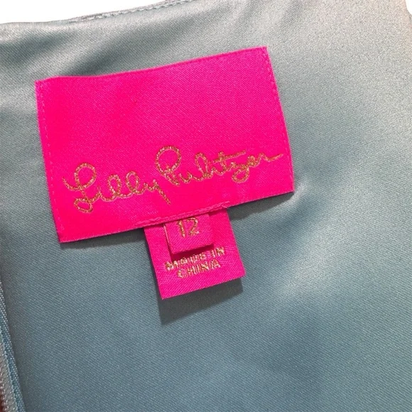 Lilly Pulitzer Penelope Blue Ibiza Beaded Shift Dress Resortwear Teal Sz 12 - Picture 3 of 11